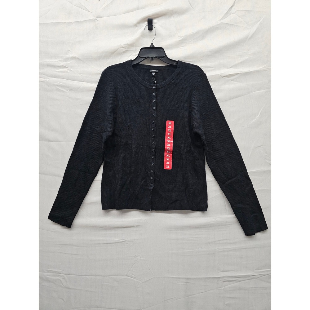 Express Womens Ribbed Button Front Cardigan Sweater Black XL EX011675